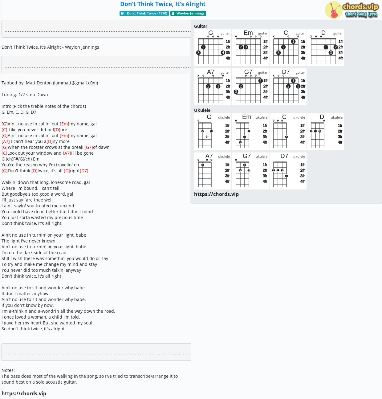 Chord Don T Think Twice It S Alright Waylon Jennings Tab Song Lyric Sheet Guitar Ukulele Chords Vip Chord Don T Think Twice It S Alright Waylon Jennings Tab Song Lyric Sheet Guitar Ukulele Chords Vip