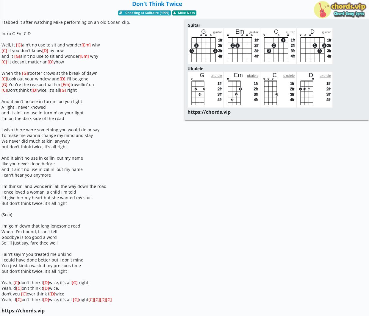 Chord Don T Think Twice Mike Ness Tab Song Lyric Sheet Guitar Ukulele Chords Vip Chord Don T Think Twice Mike Ness Tab Song Lyric Sheet Guitar Ukulele Chords Vip