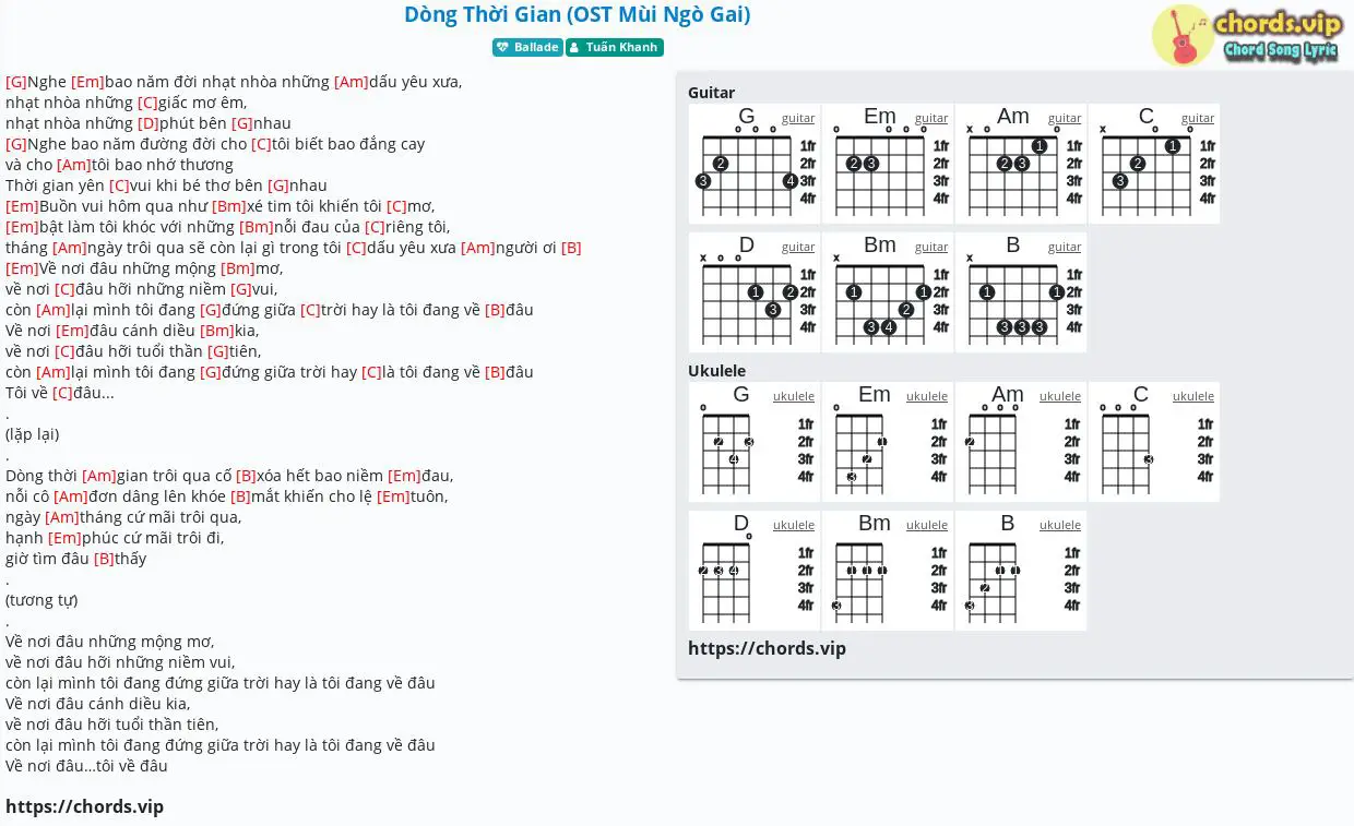 Chord/Tab song: Dòng Thời Gian (OST Mùi Ngò Gai) - chords ...