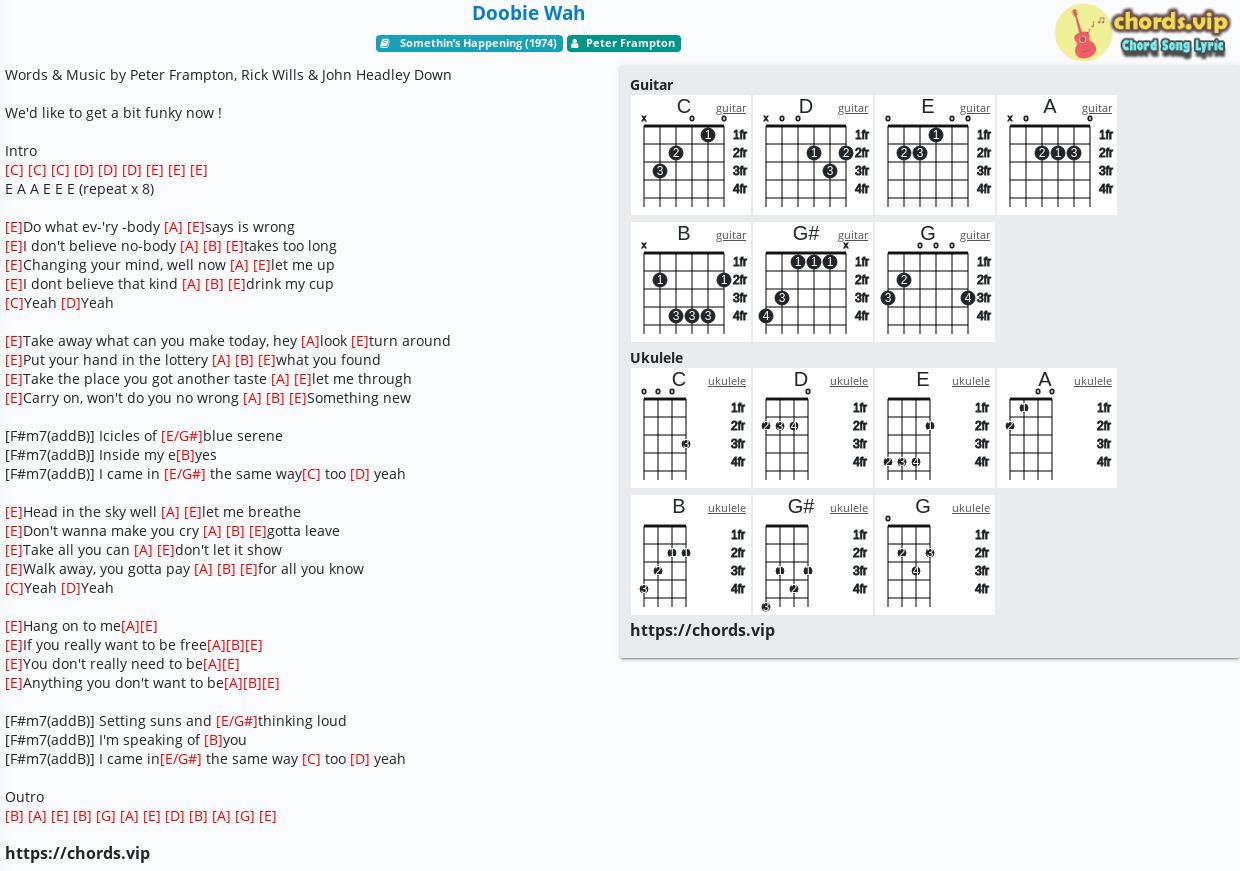 Chord Doobie Wah Peter Frampton Tab Song Lyric Sheet Guitar Ukulele Chords Vip