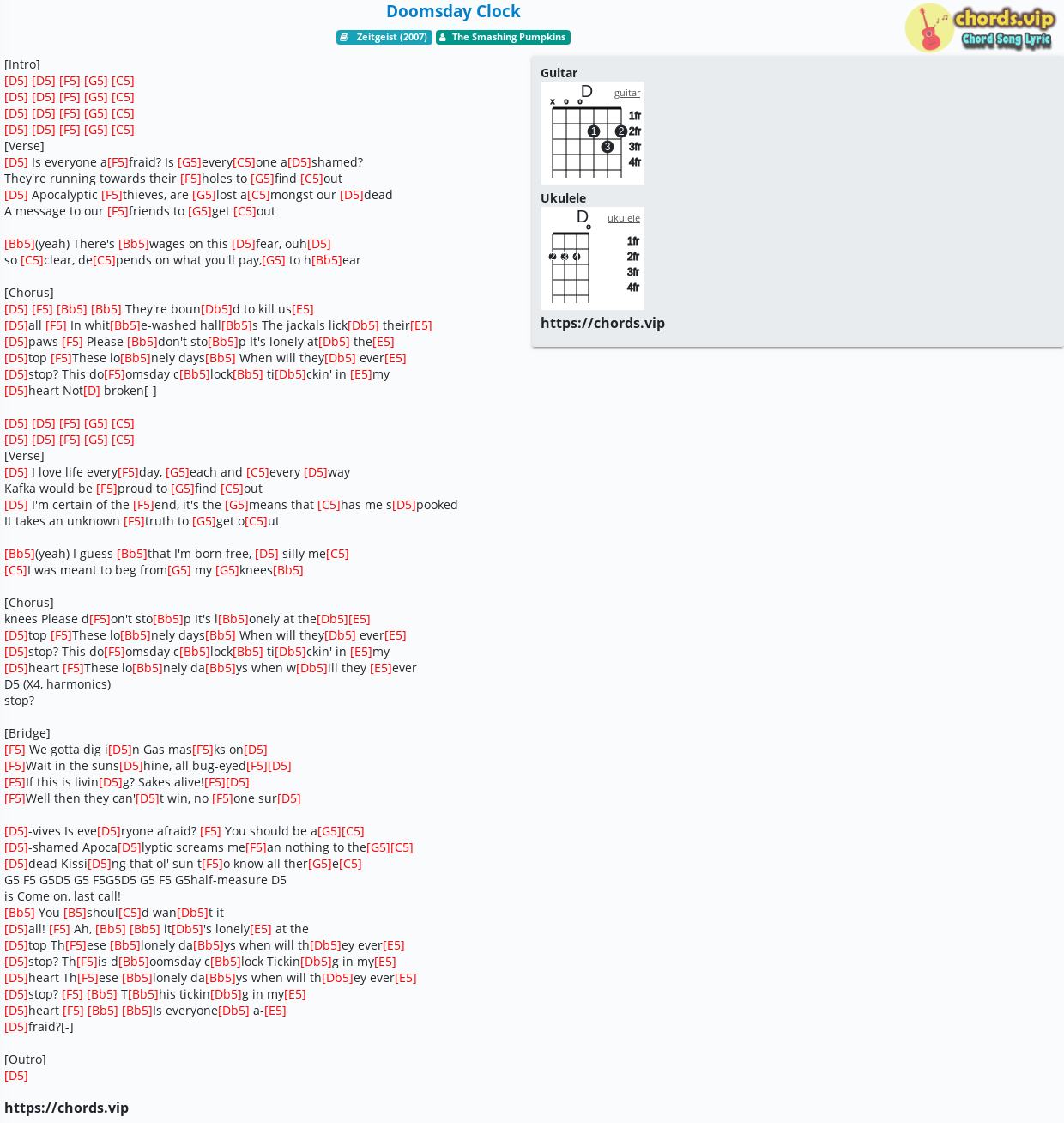 Chord Doomsday Clock The Smashing Pumpkins Tab Song Lyric Sheet Guitar Ukulele Chords Vip