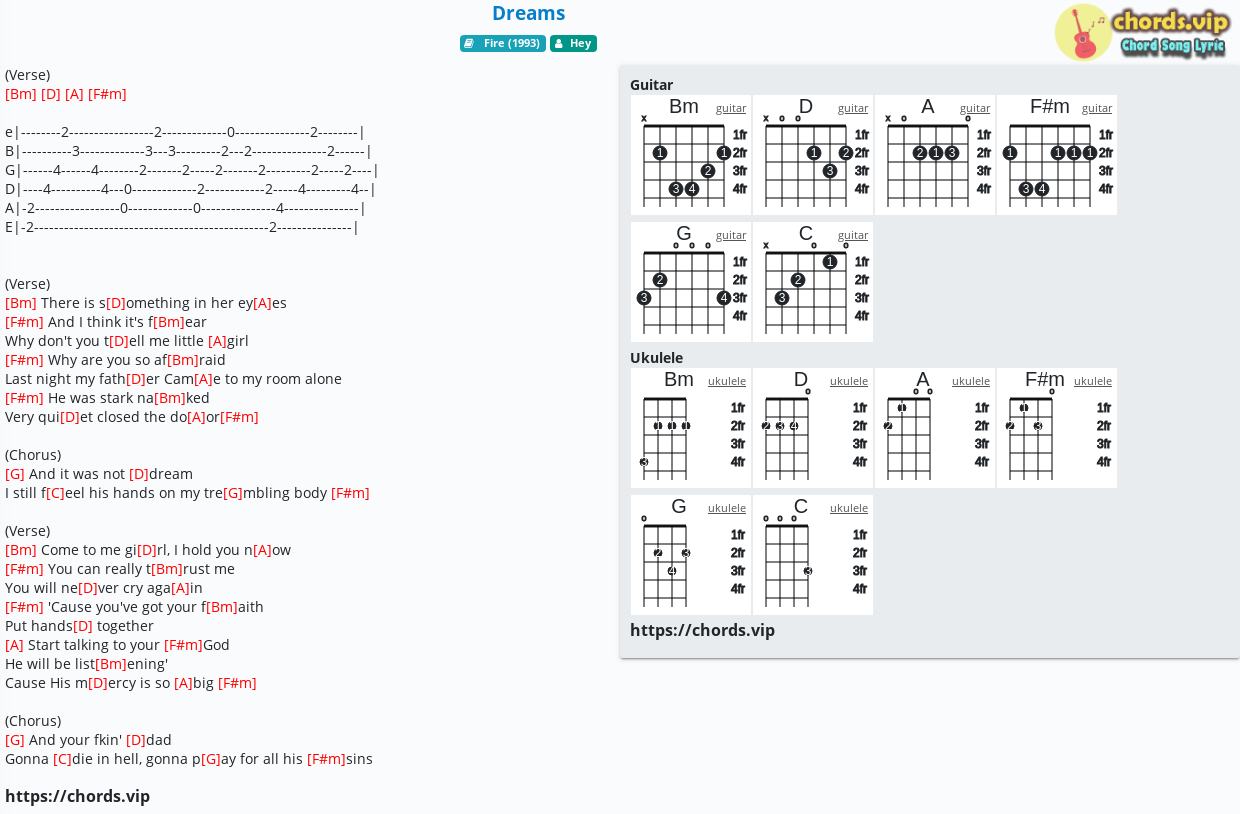 Chord Dreams Hey Tab Song Lyric Sheet Guitar Ukulele Chords Vip