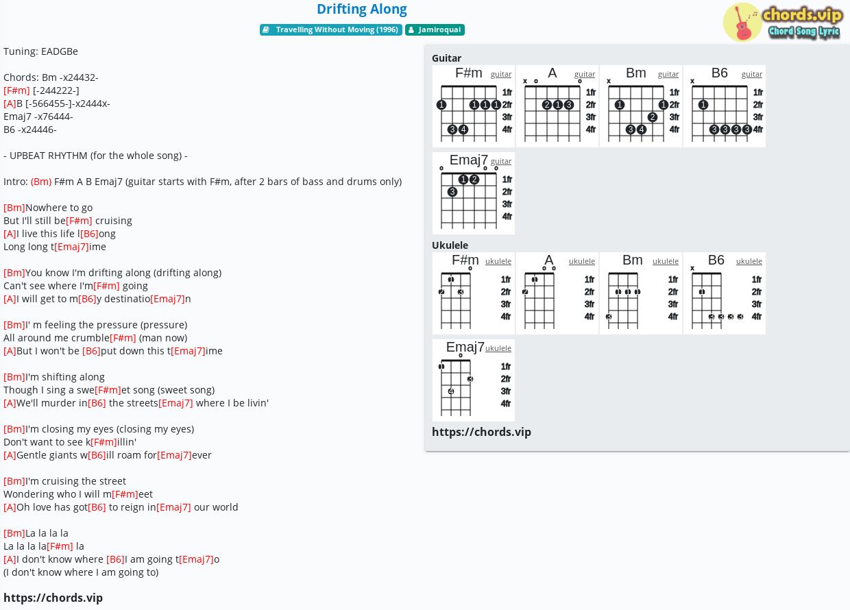 Chord Drifting Along Jamiroquai Tab Song Lyric Sheet Guitar Ukulele Chords Vip