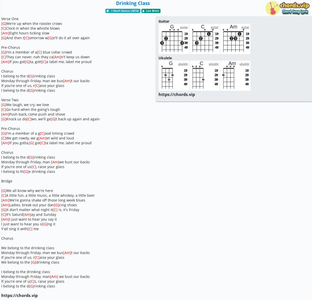 Chord: Drinking Class - Lee Brice - tab, song lyric, sheet, guitar, ukulele  