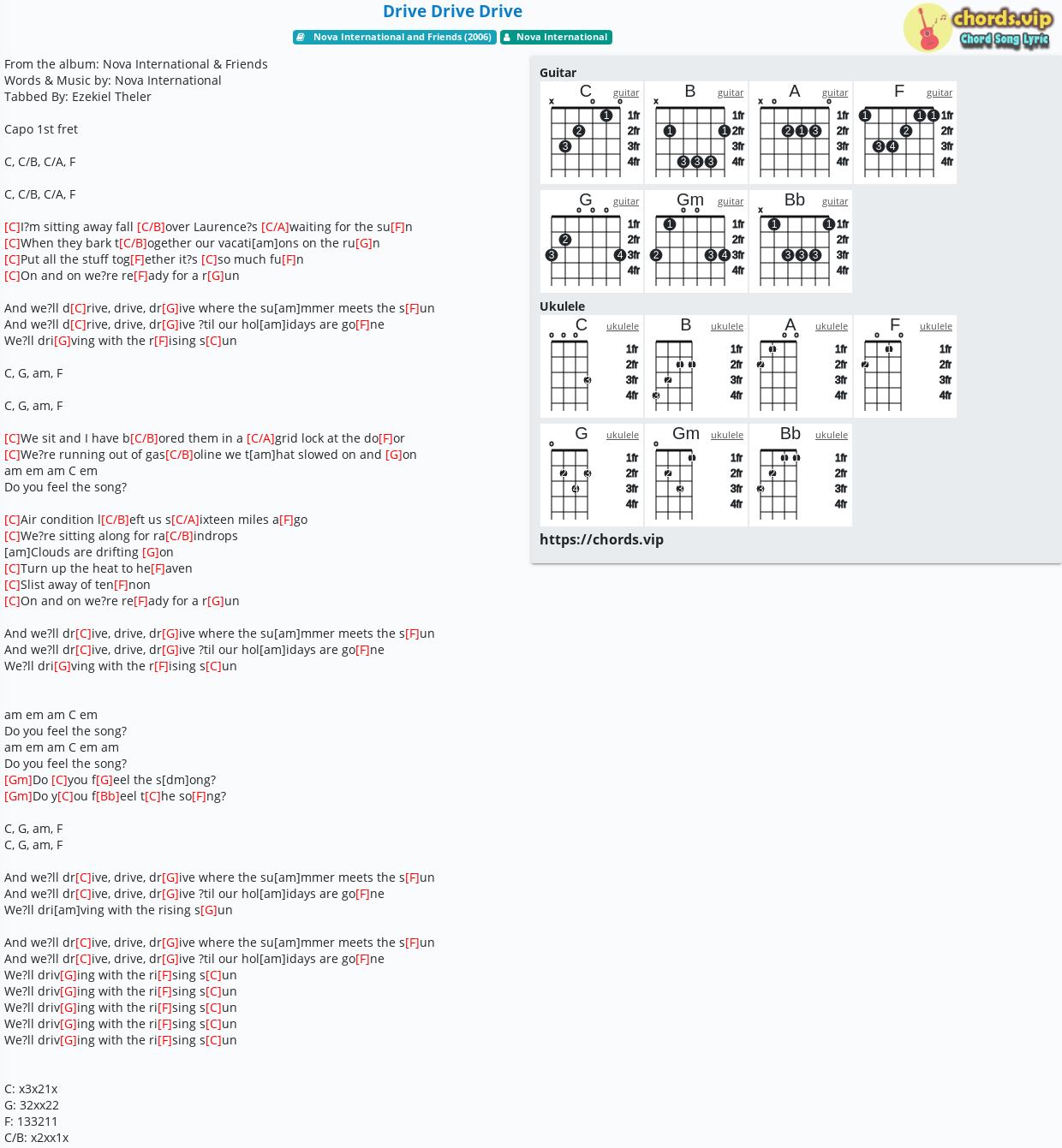 Chord Drive Drive Drive Nova International Tab Song Lyric Sheet Guitar Ukulele Chords Vip