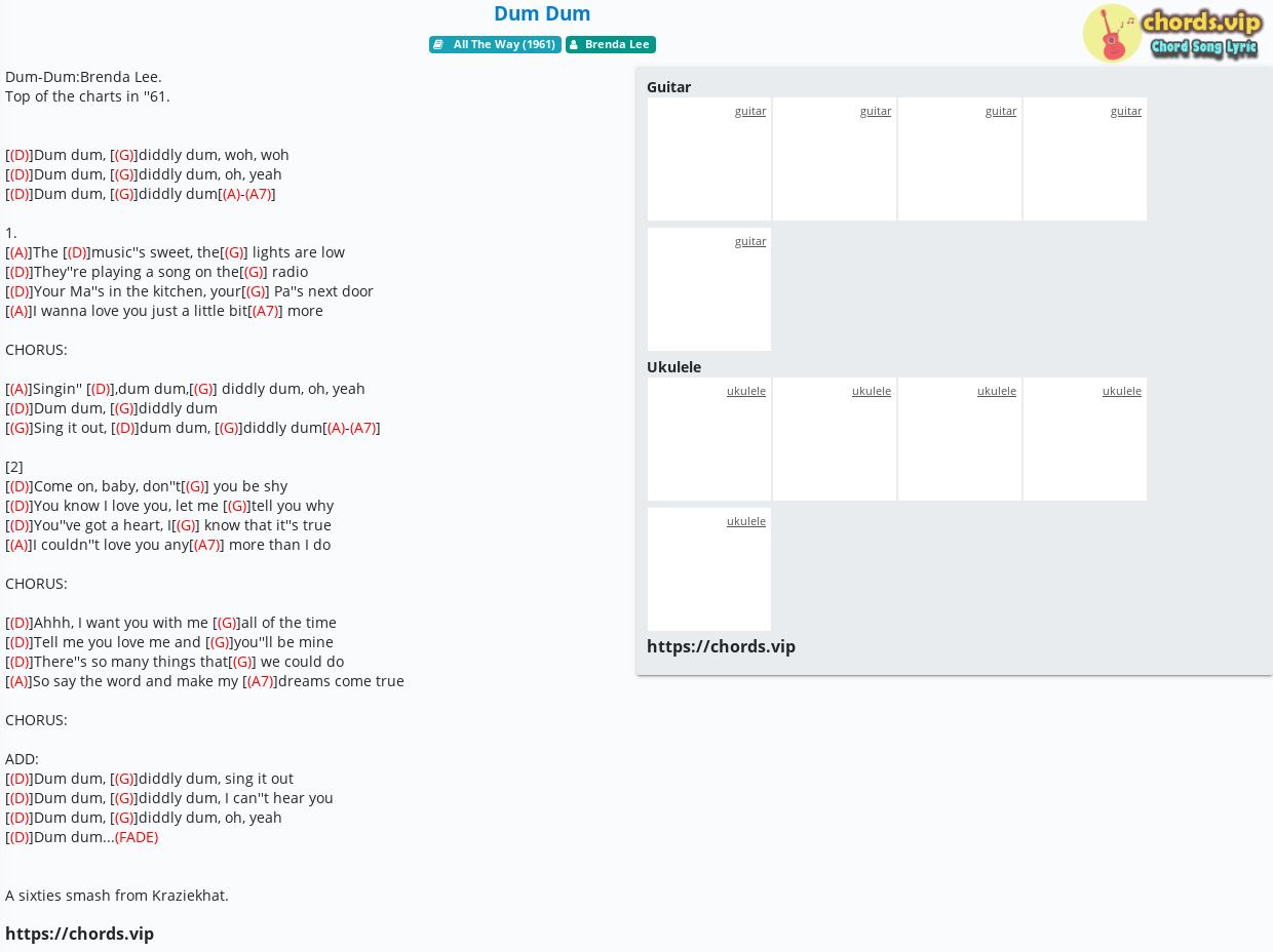 Chord: Dum Dum - tab, song lyric, sheet, guitar, ukulele | chords.vip