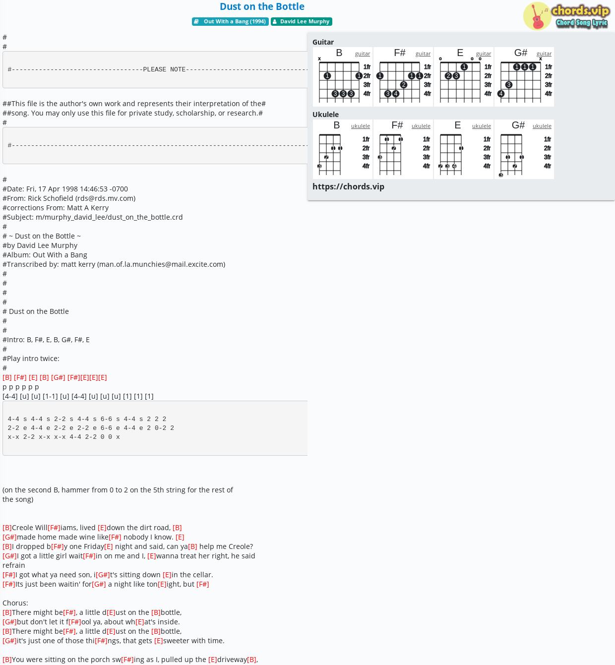 Dust On The Bottle Guitar Chords
