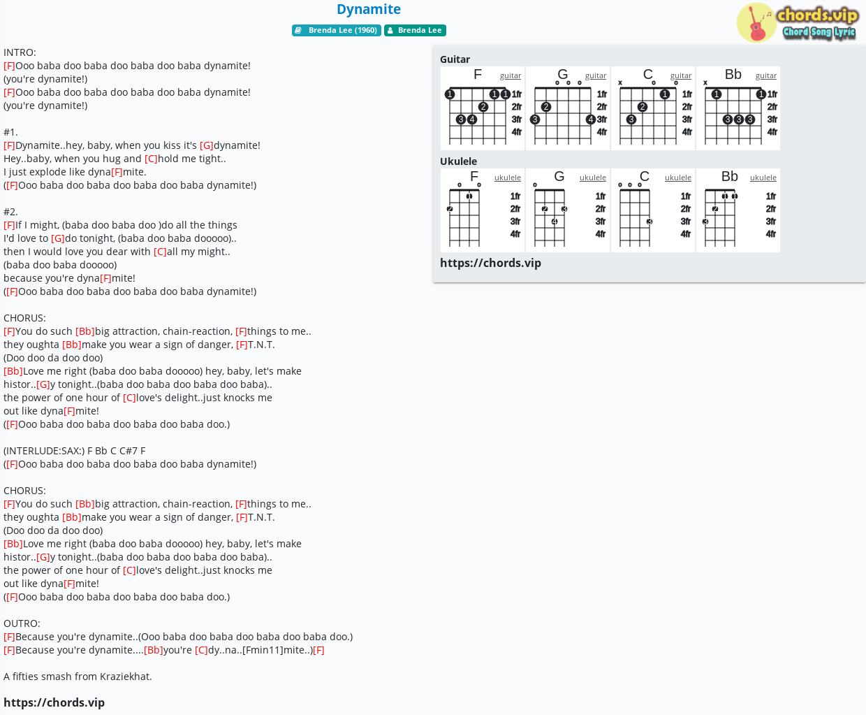 dynamite ukulele chords