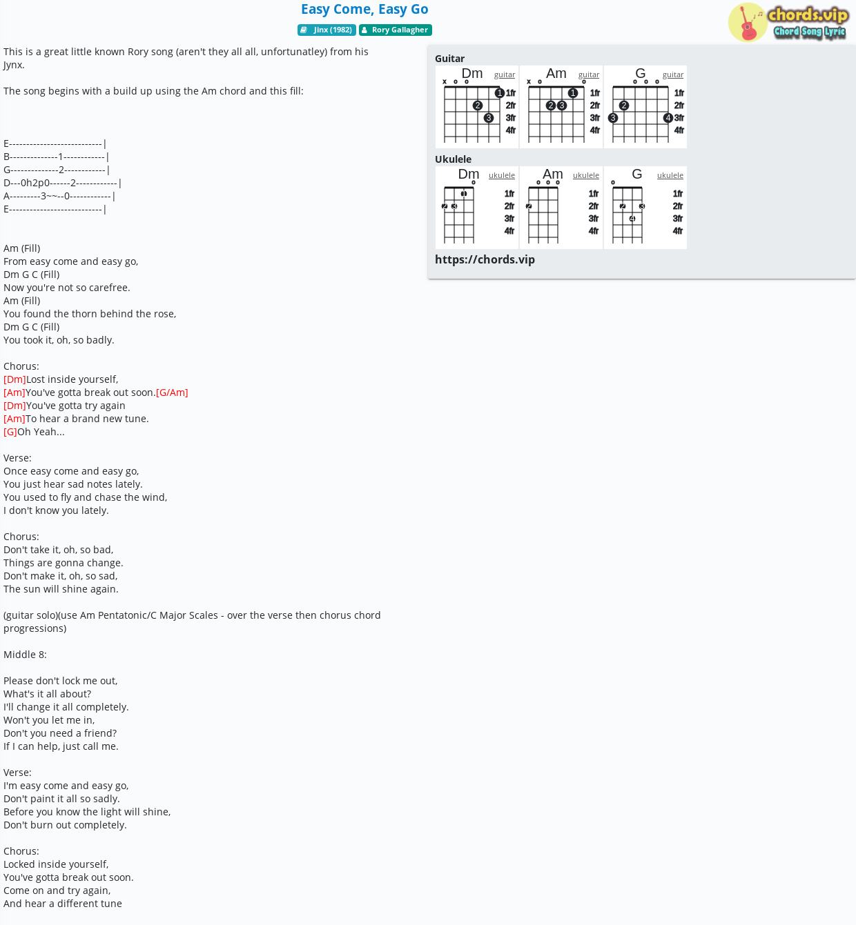 Chord Easy Come Easy Go Rory Gallagher Tab Song Lyric Sheet Guitar Ukulele Chords Vip