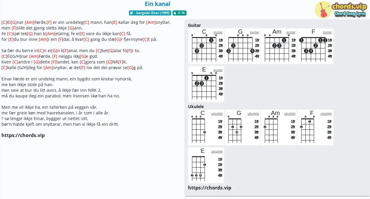 Chord Ein Kanal E 76 Tab Song Lyric Sheet Guitar Ukulele Chords Vip