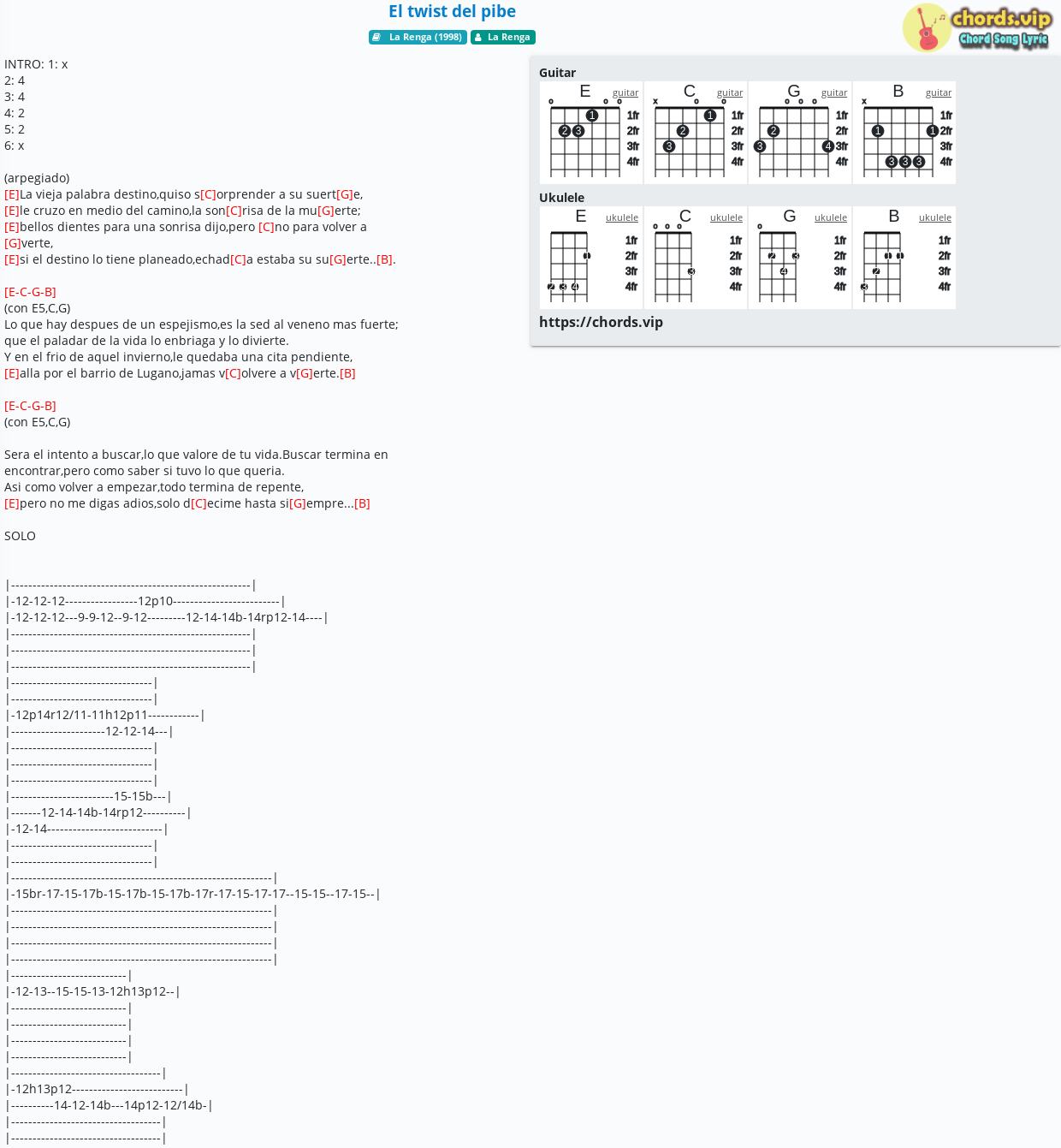 Chord El Twist Del Pibe La Renga Tab Song Lyric Sheet Guitar Ukulele Chords Vip