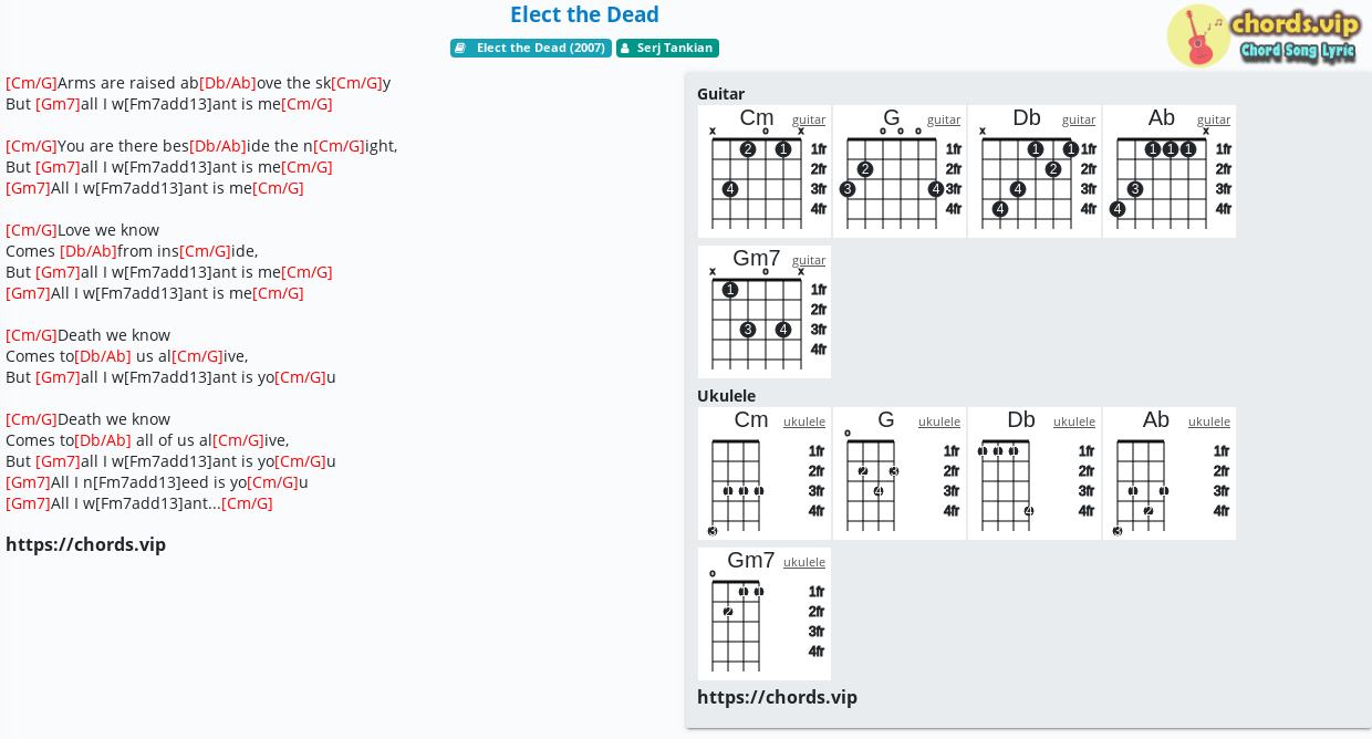 Chord Elect The Dead Serj Tankian Tab Song Lyric Sheet Guitar Ukulele Chords Vip