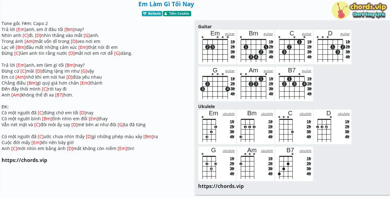 Chord Em Lam Gi Tối Nay Tien Cookie Tab Song Lyric Sheet Guitar Ukulele Chords Vip
