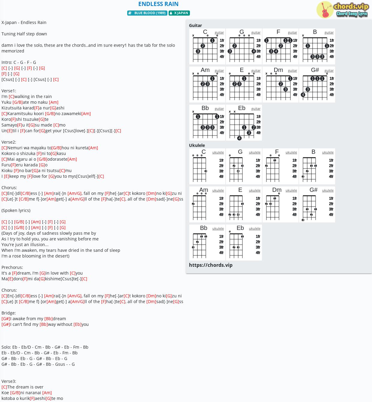 Chord Endless Rain X Japan Tab Song Lyric Sheet Guitar Ukulele Chords Vip