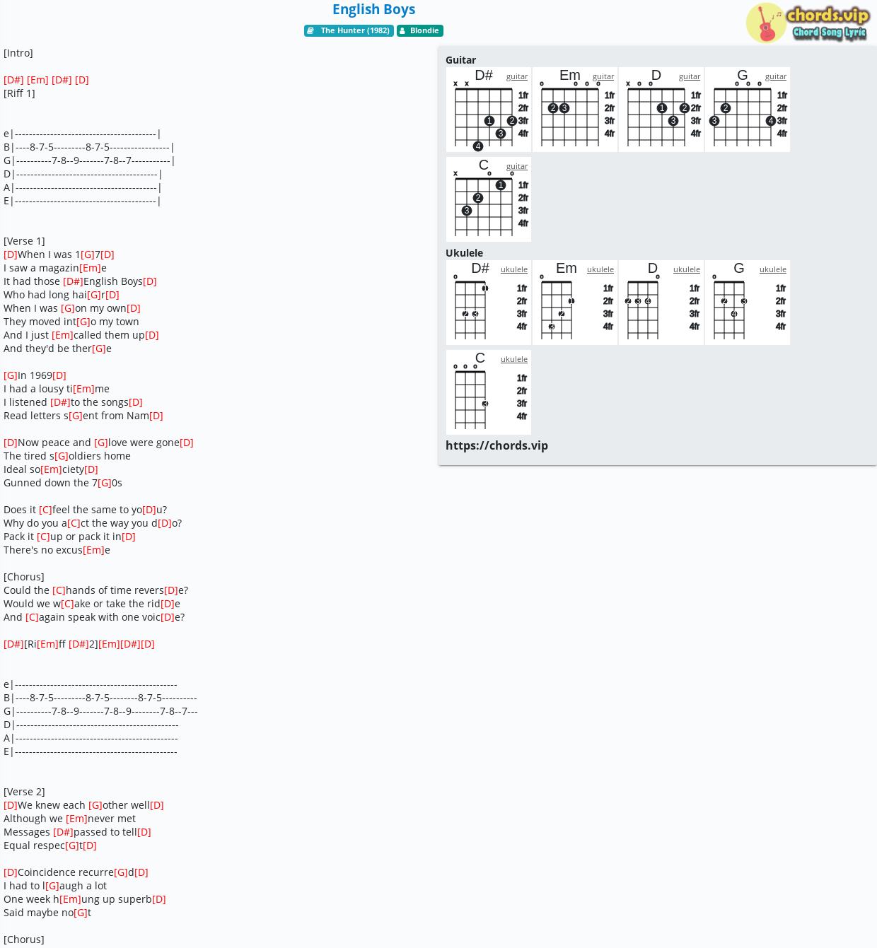 Chord English Boys Blondie Tab Song Lyric Sheet Guitar Ukulele Chords Vip Chord English Boys Blondie Tab Song Lyric Sheet Guitar Ukulele Chords Vip
