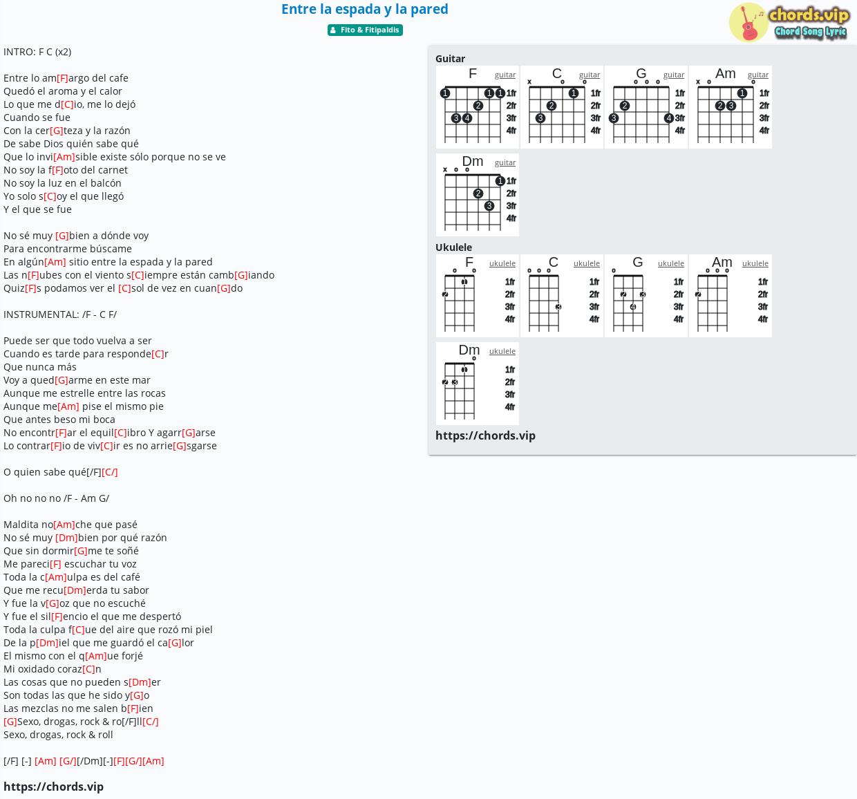 fingir mensaje Mujer hermosa Chord: Entre la espada y la pared - Fito & Fitipaldis - tab, song lyric,  sheet, guitar, ukulele | chords.vip