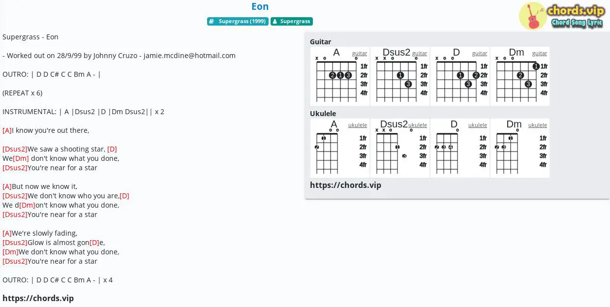 Chord Eon Supergrass Tab Song Lyric Sheet Guitar Ukulele Chords Vip Chord Eon Supergrass Tab Song Lyric Sheet Guitar Ukulele Chords Vip