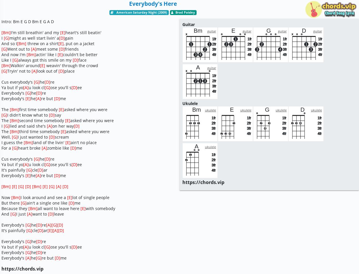 lån udskille Citere Chord: Everybody's Here - Brad Paisley - tab, song lyric, sheet, guitar,  ukulele | chords.vip
