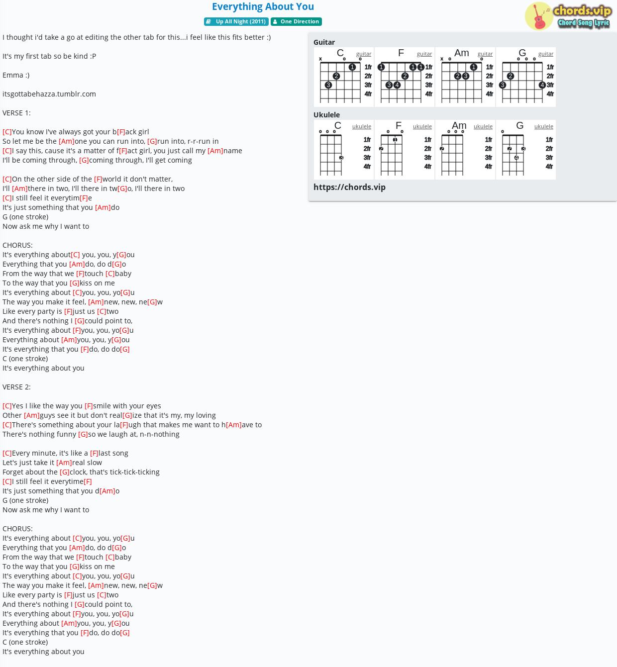 Chord Everything About You One Direction Tab Song Lyric Sheet Guitar Ukulele Chords Vip