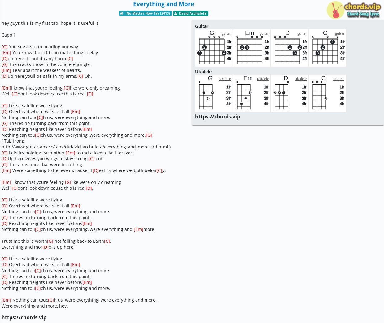 Chord: Everything and - David Archuleta song lyric, sheet, guitar, | chords.vip