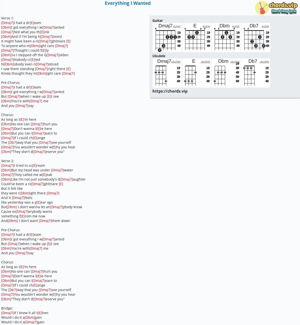 kontrollere Brace hule Chord: Everything I Wanted - tab, song lyric, sheet, guitar, ukulele |  chords.vip