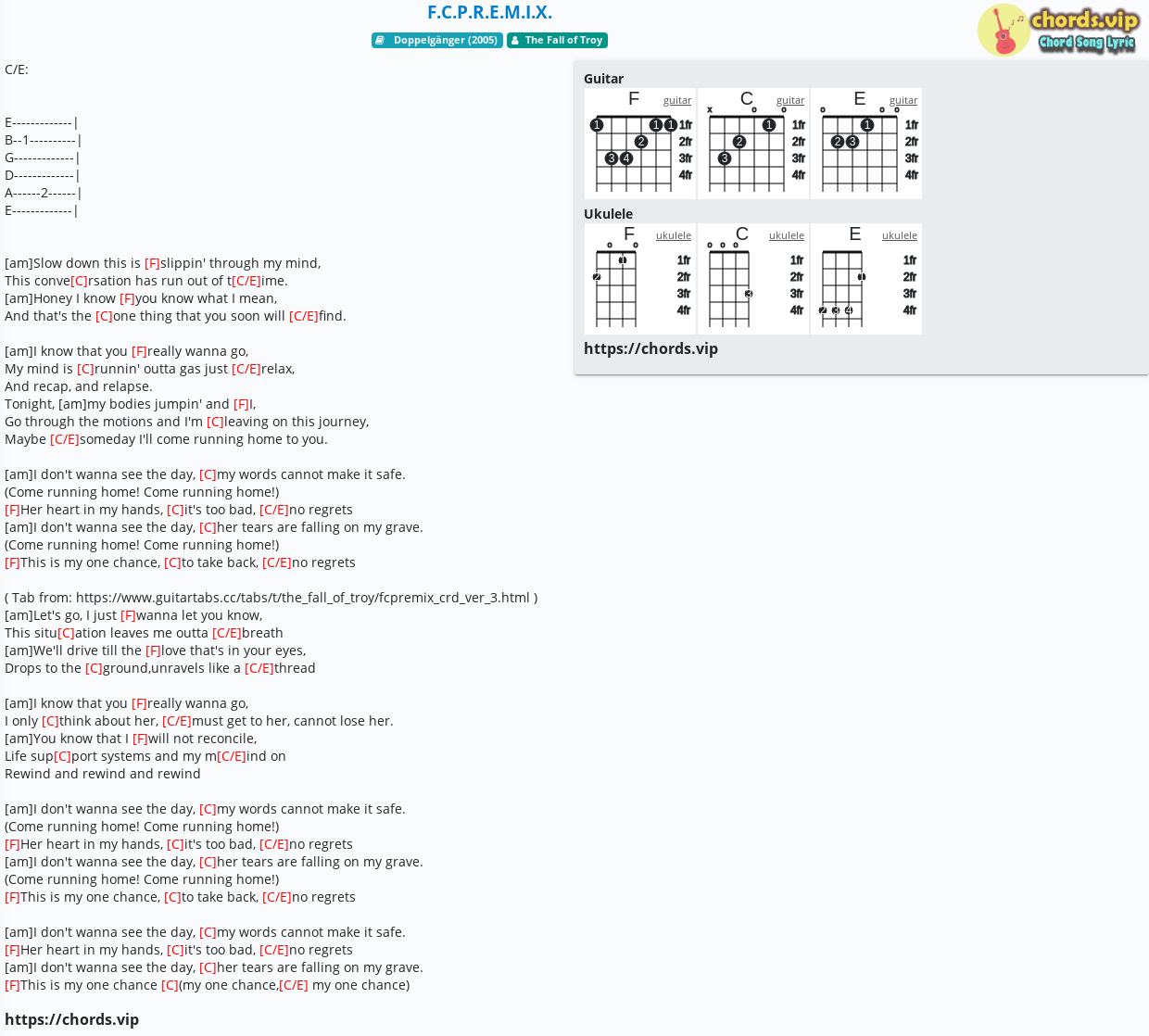 Chord F C P R E M I X The Fall Of Troy Tab Song Lyric Sheet Guitar Ukulele Chords Vip