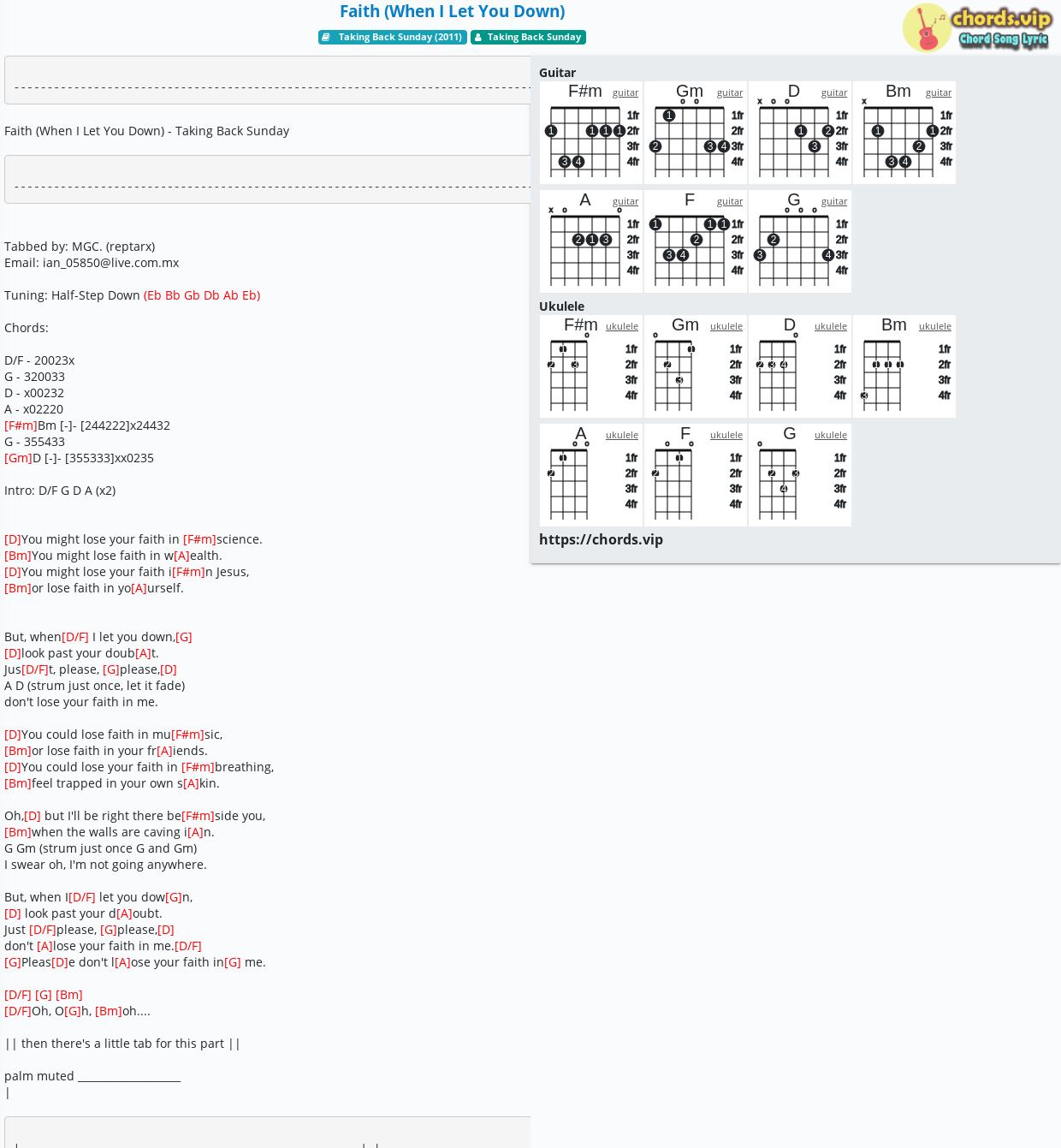 Chord Faith When I Let You Down Taking Back Sunday Tab Song Lyric Sheet Guitar Ukulele Chords Vip