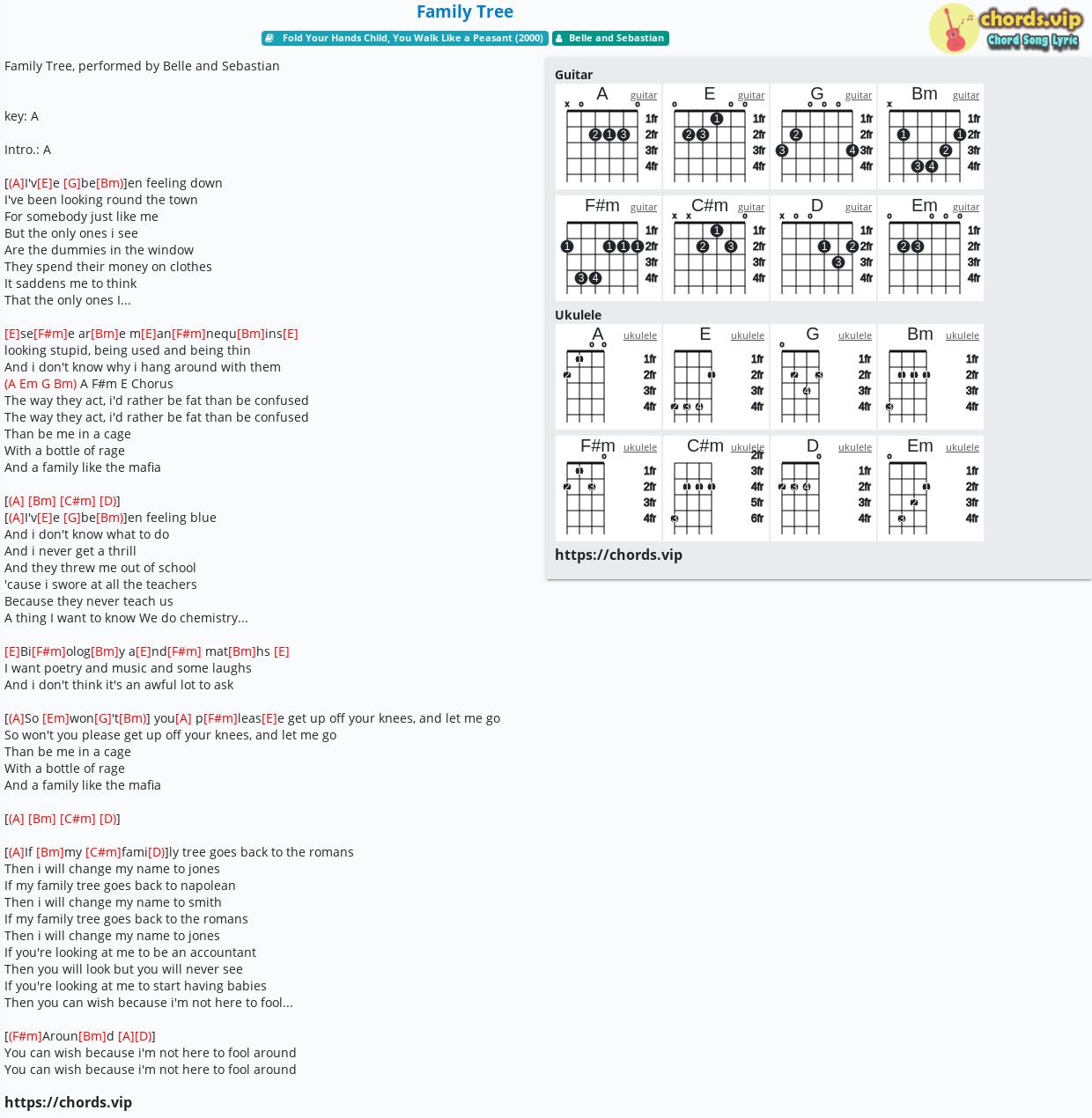 Chord Family Tree Belle And Sebastian Tab Song Lyric Sheet Guitar Ukulele Chords Vip