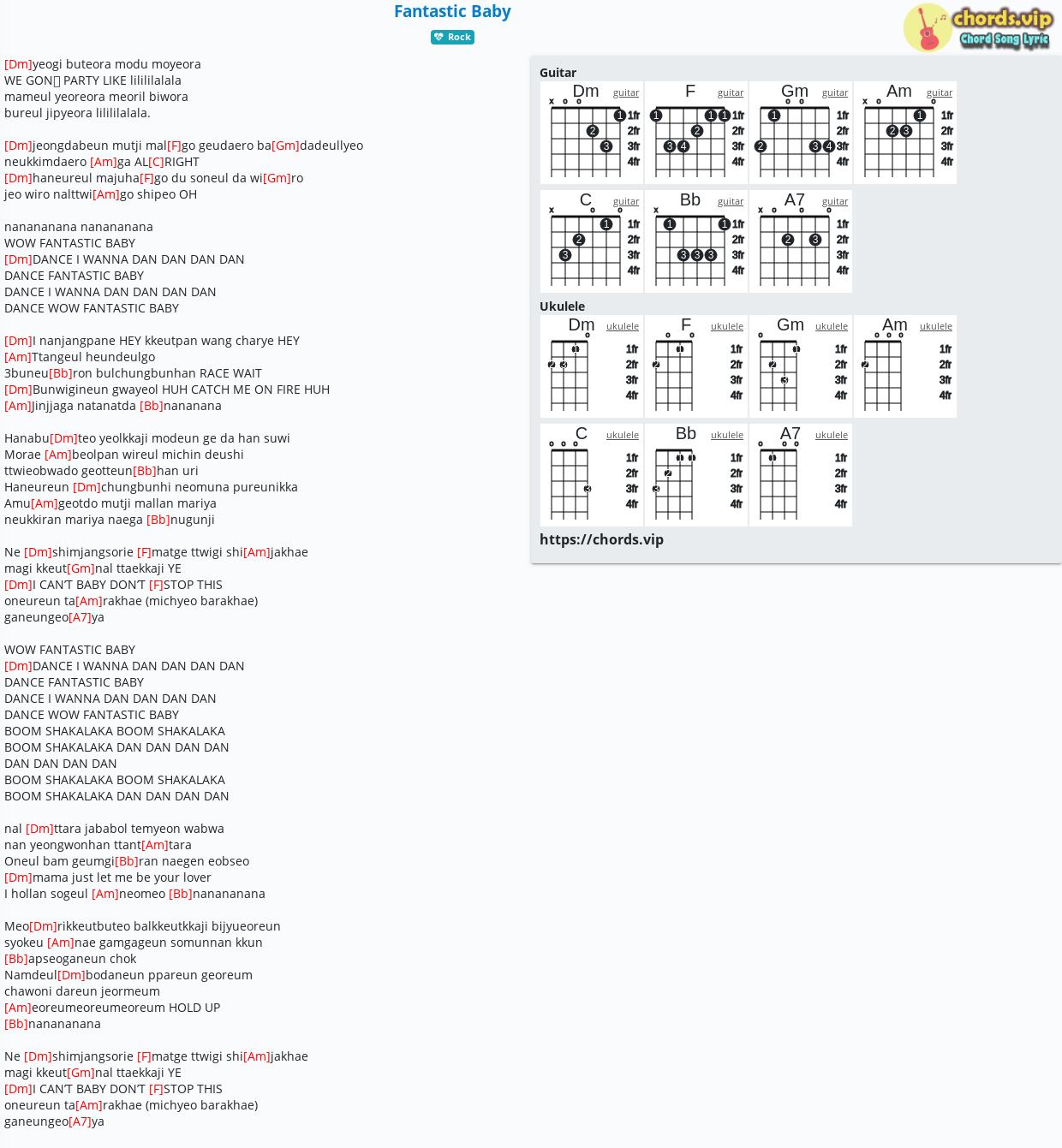 Chord Fantastic Baby G Dragon Big Bang Teddy Park Tab Song Lyric Sheet Guitar Ukulele Chords Vip