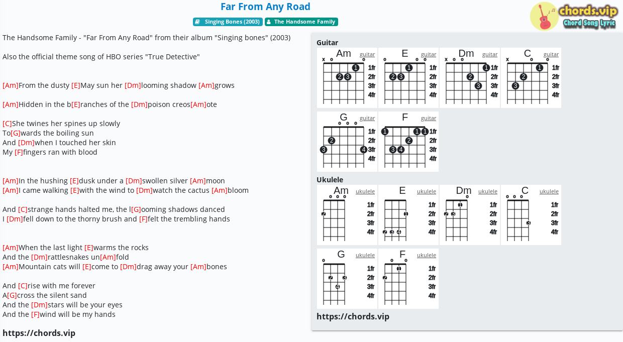 Chord Far From Any Road The Handsome Family Tab Song Lyric Sheet Guitar Ukulele Chords Vip
