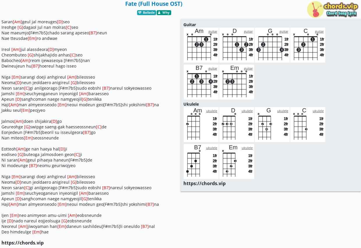 Chord Fate Full House Ost Why Tab Song Lyric Sheet Guitar Ukulele Chords Vip