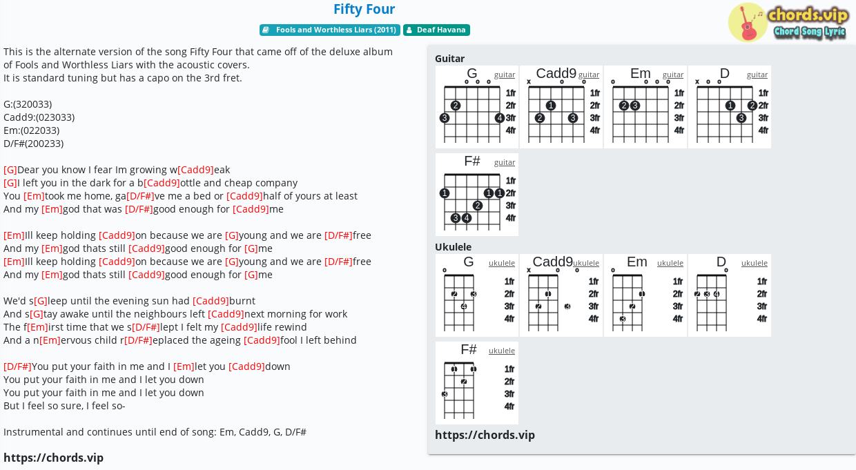 Fifty Four - Havana tab, song lyric, guitar, ukulele | chords.vip