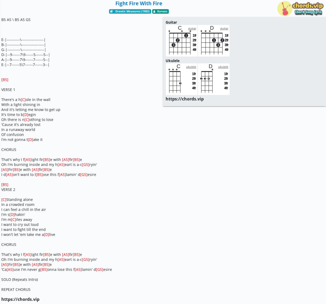Chord Fight Fire With Fire Kansas Tab Song Lyric Sheet Guitar Ukulele Chords Vip