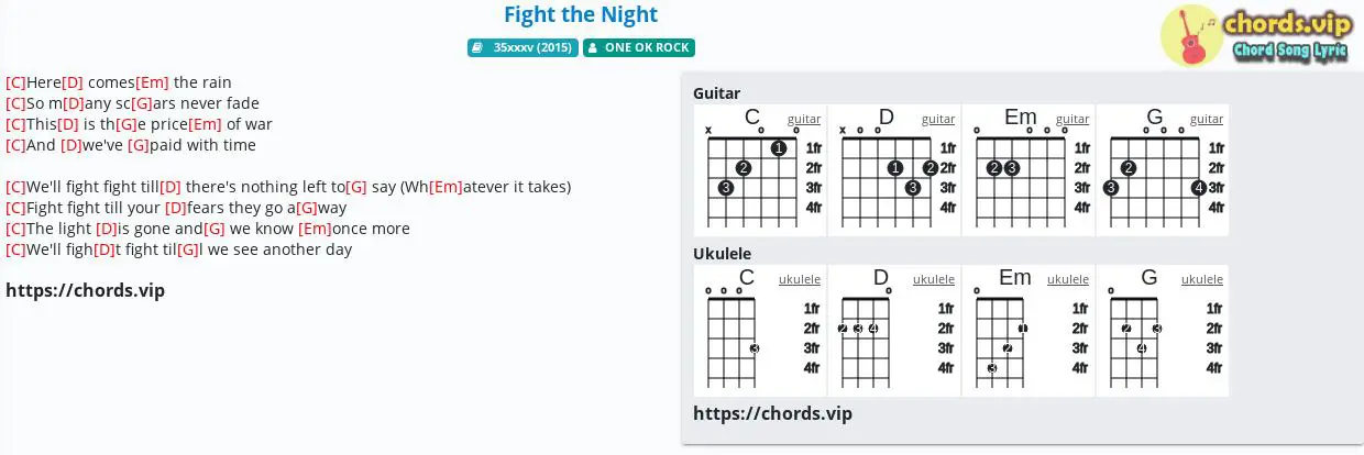 Chord Fight The Night One Ok Rock Tab Song Lyric Sheet Guitar Ukulele Chords Vip