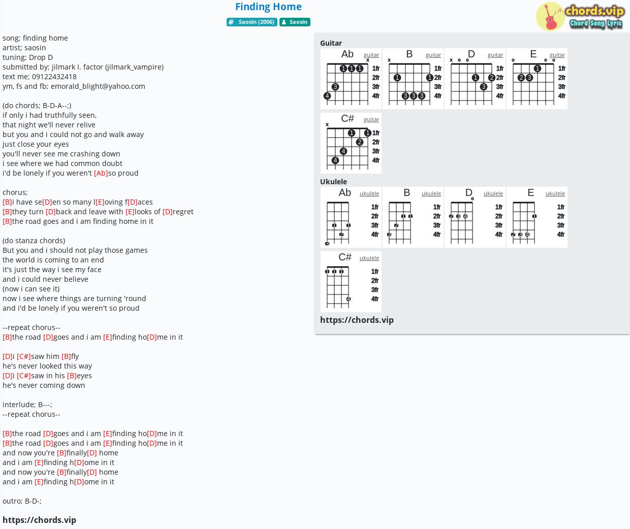 Chord Finding Home Saosin Tab Song Lyric Sheet Guitar Ukulele Chords Vip