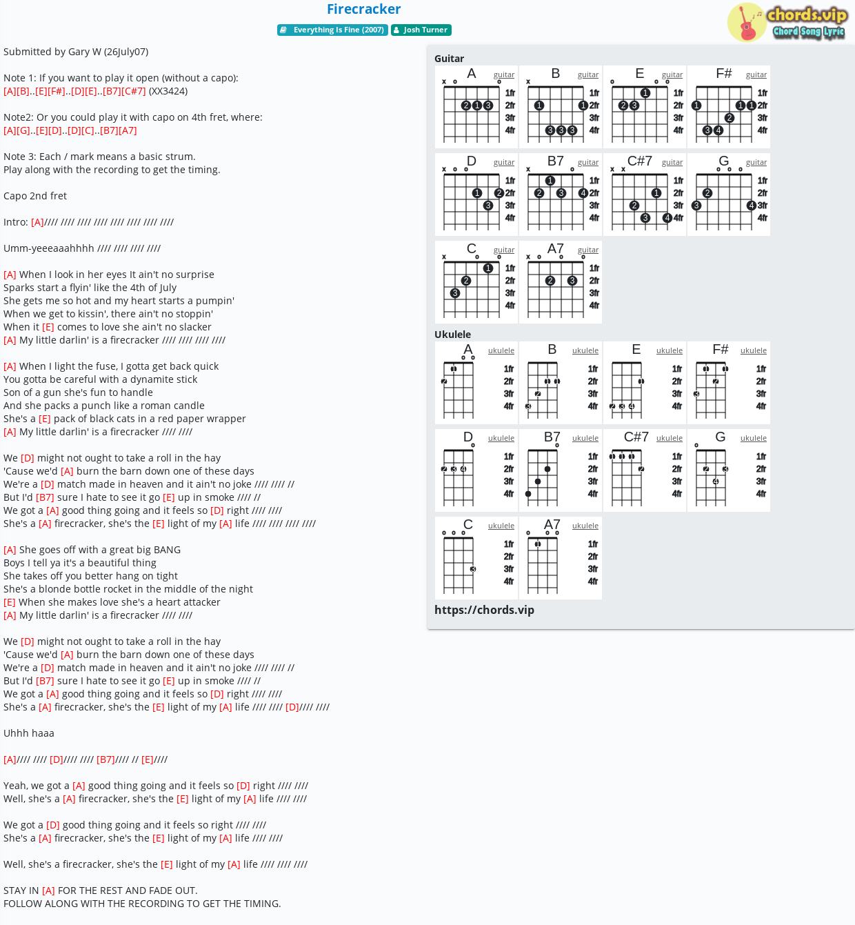Chord Firecracker Josh Turner Tab Song Lyric Sheet Guitar Ukulele Chords Vip