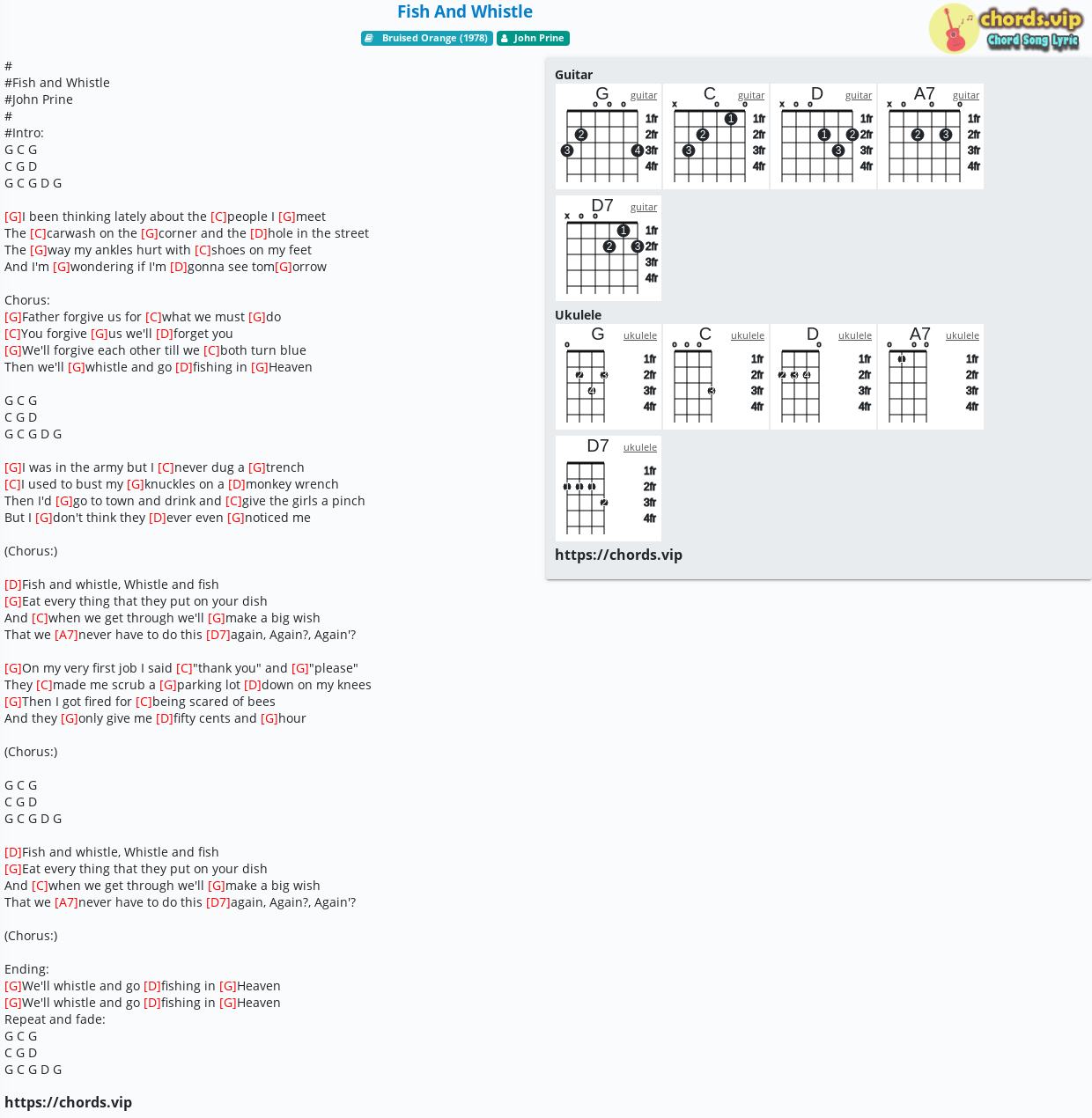 Chord: Fish And Whistle - John Prine - song lyric, sheet, guitar, ukulele | chords.vip