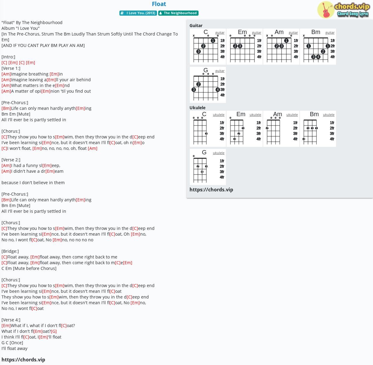 Chord Float The Neighbourhood Tab Song Lyric Sheet Guitar Ukulele Chords Vip
