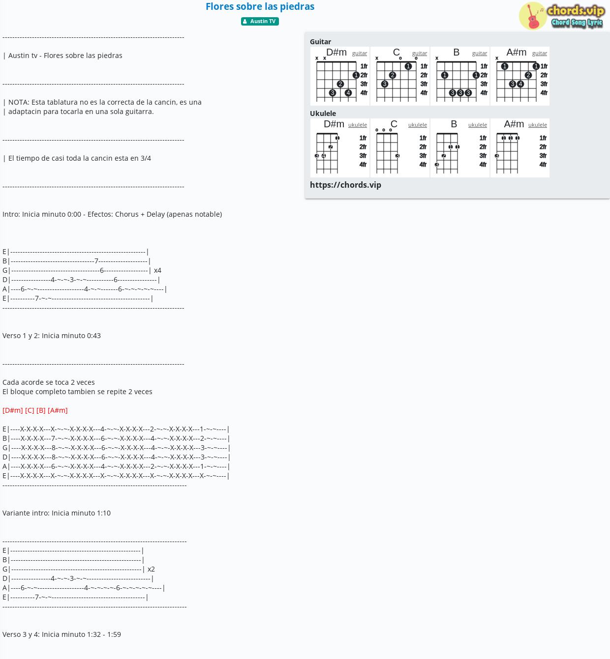 Chord: Flores sobre las piedras - Austin TV - tab, song lyric, sheet, guitar, ukulele Chord: Flores sobre las piedras - Austin TV - tab, song lyric, sheet, guitar, ukulele
