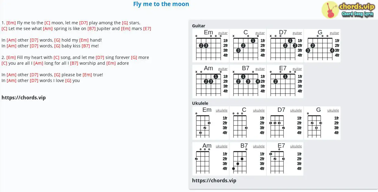 Databasen kanal Luske Chord: Fly me to the moon - Bart Howard,Kaye Ballard - tab, song lyric,  sheet, guitar, ukulele | chords.vip