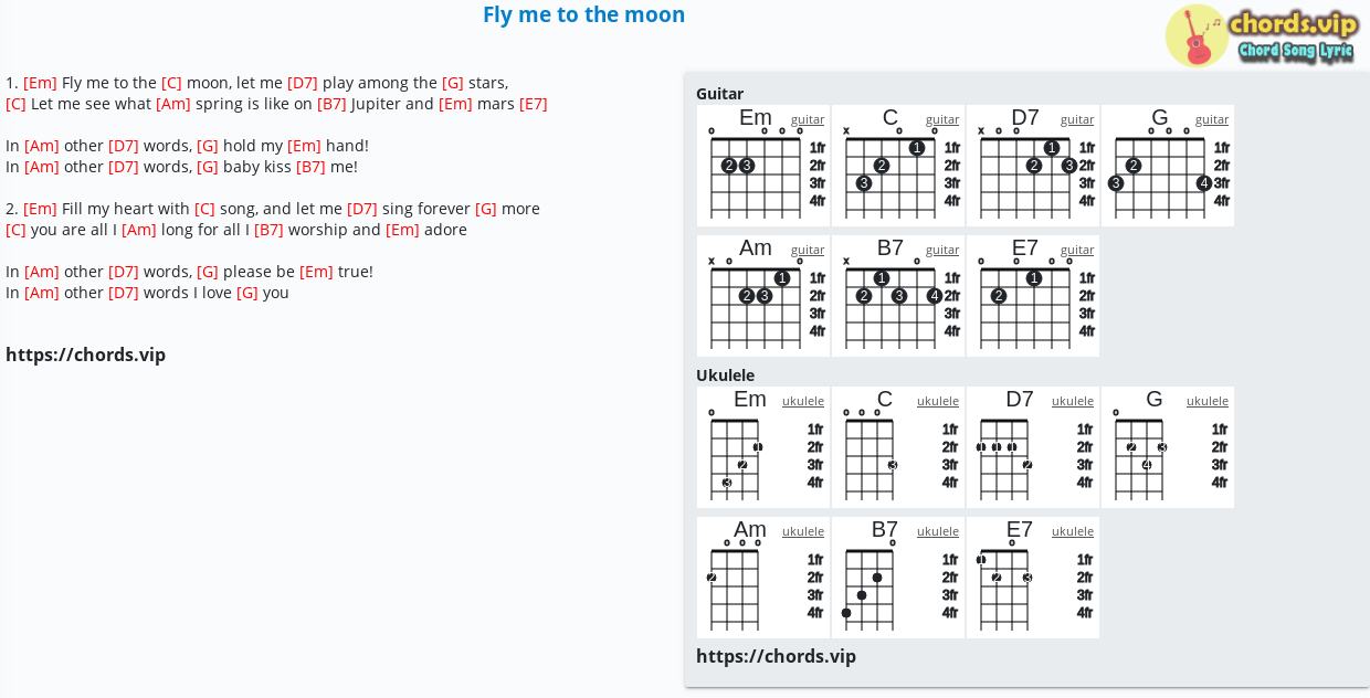 Chord: Fly me to the moon - Bart Howard,Kaye Ballard - tab, song lyric, she...