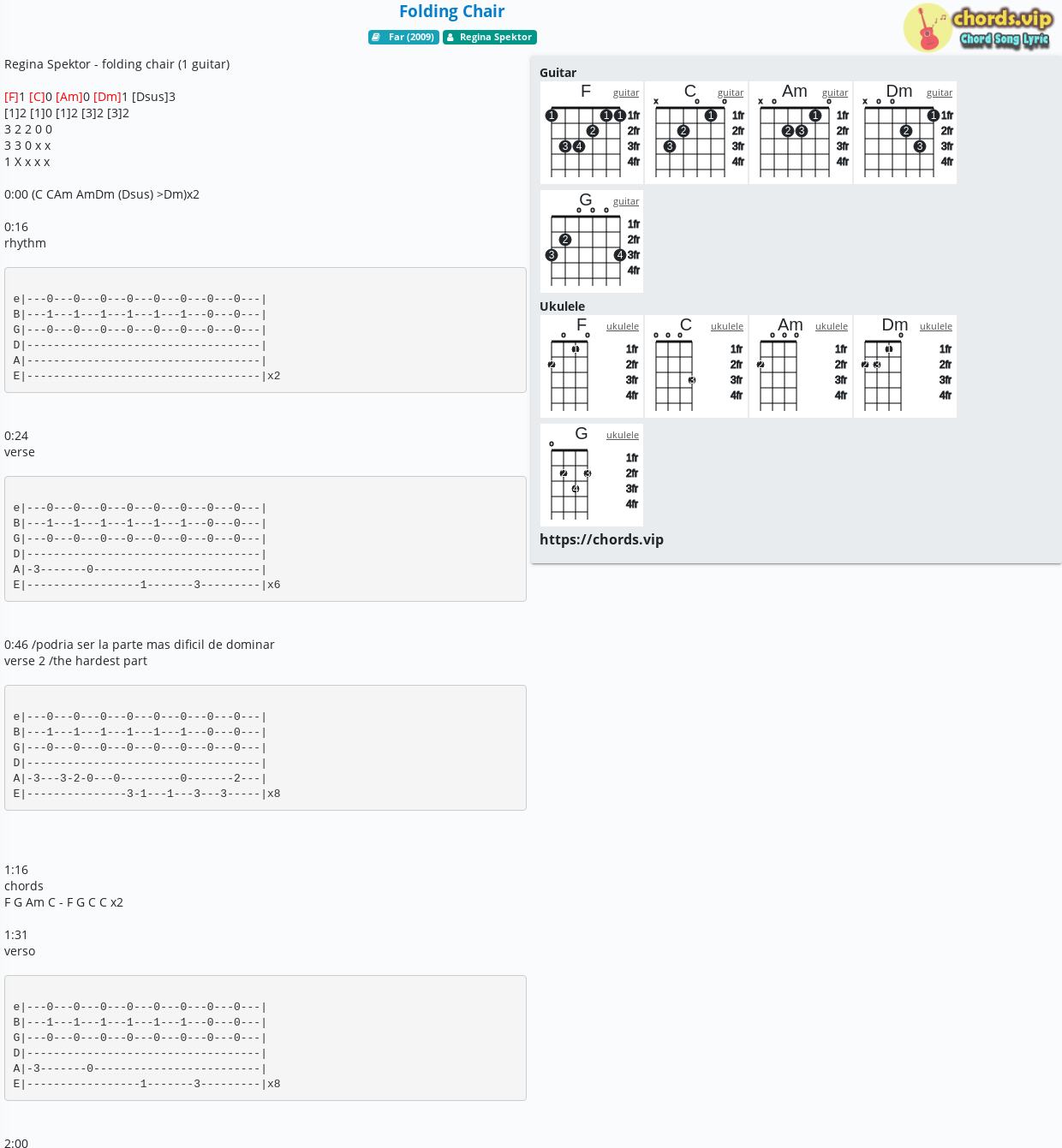 Chord Folding Chair Regina Spektor Tab