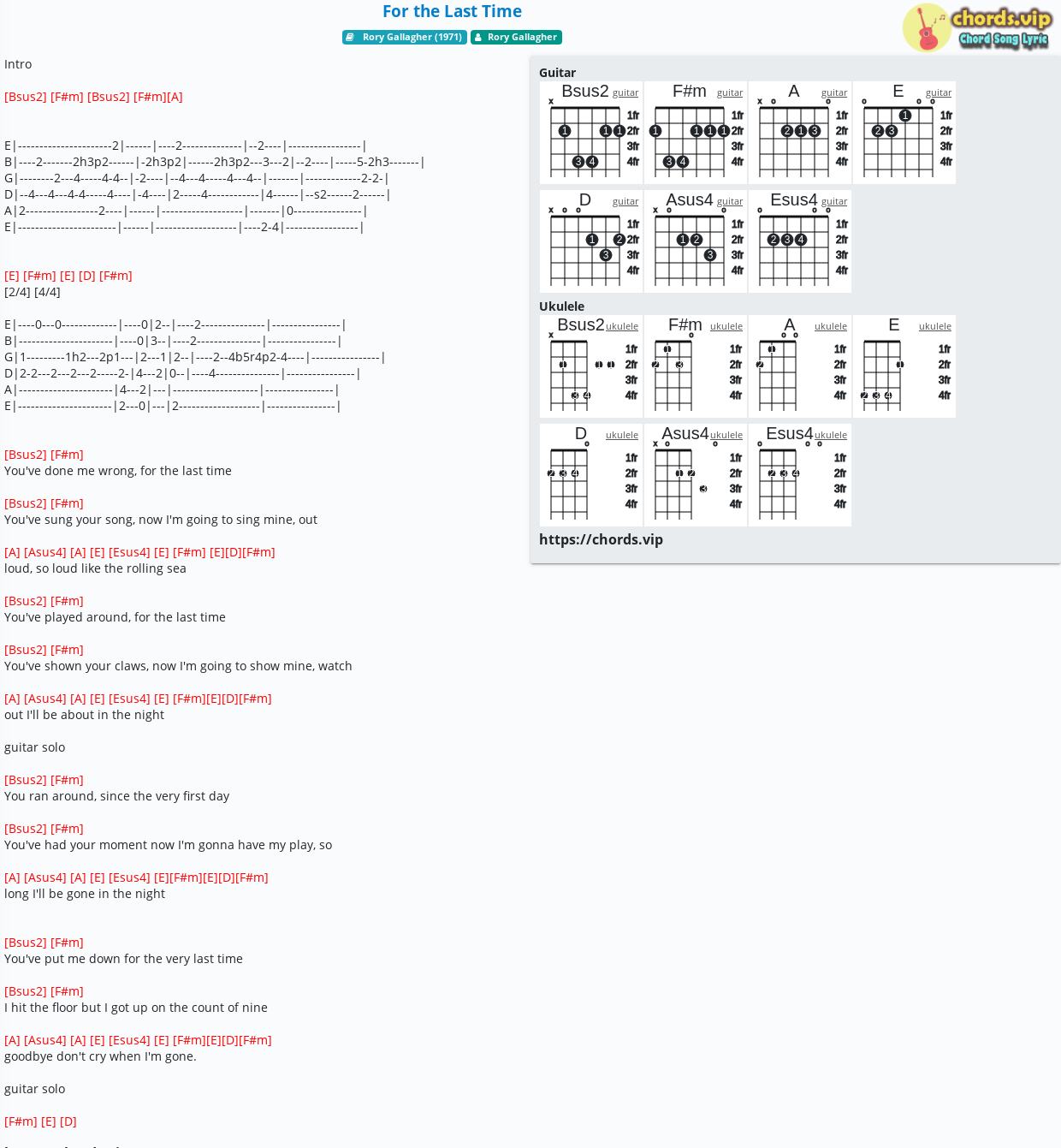 Chord For The Last Time Rory Gallagher Tab Song Lyric Sheet Guitar Ukulele Chords Vip