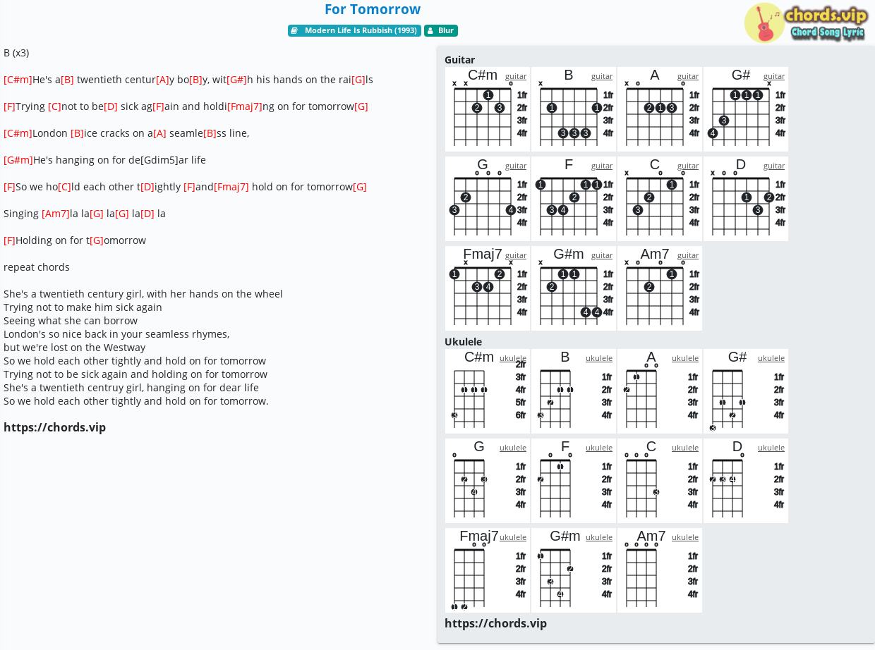 Chord For Tomorrow Blur Tab Song Lyric Sheet Guitar Ukulele Chords Vip