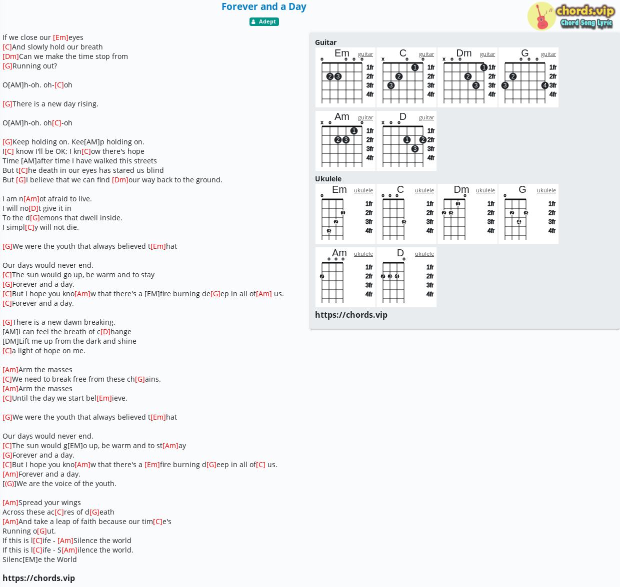 Chord: Forever and a Day - Adept - tab, song lyric, sheet, guitar, ukulele chords.vip