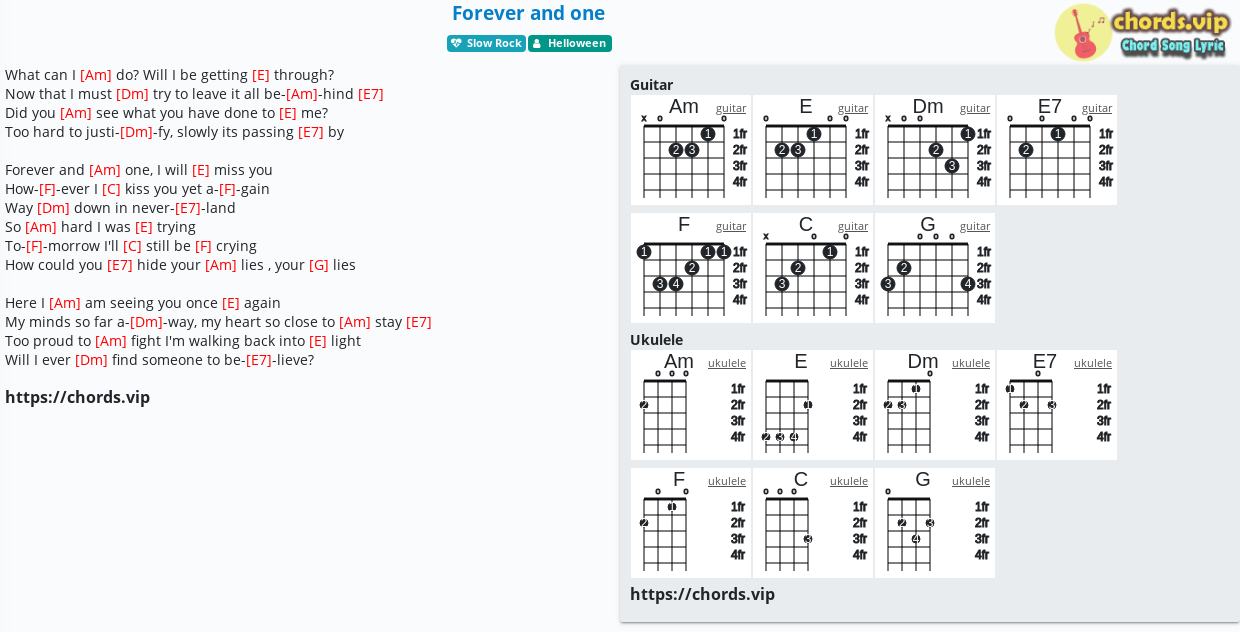 Hợp âm: Forever and one - Helloween - cảm âm, tab guitar, ukulele - lời