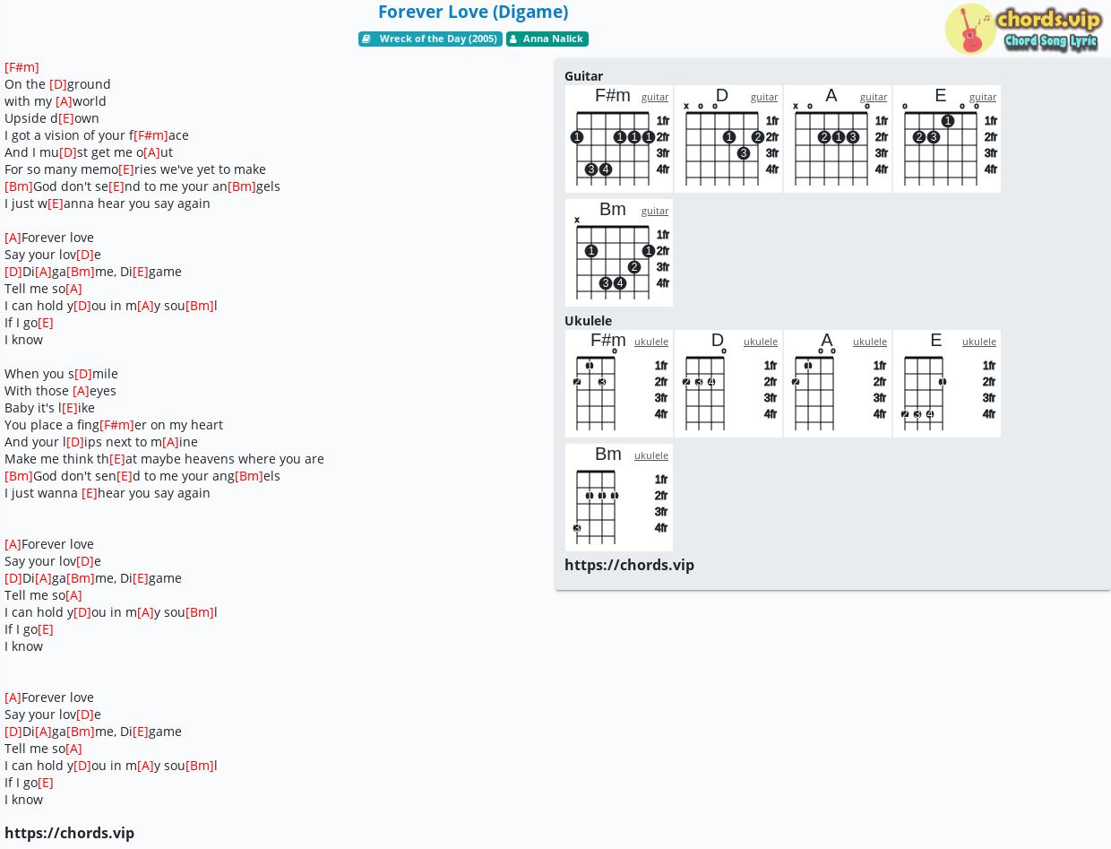 Chord Forever Love Digame Anna Nalick Tab Song Lyric Sheet Guitar Ukulele Chords Vip