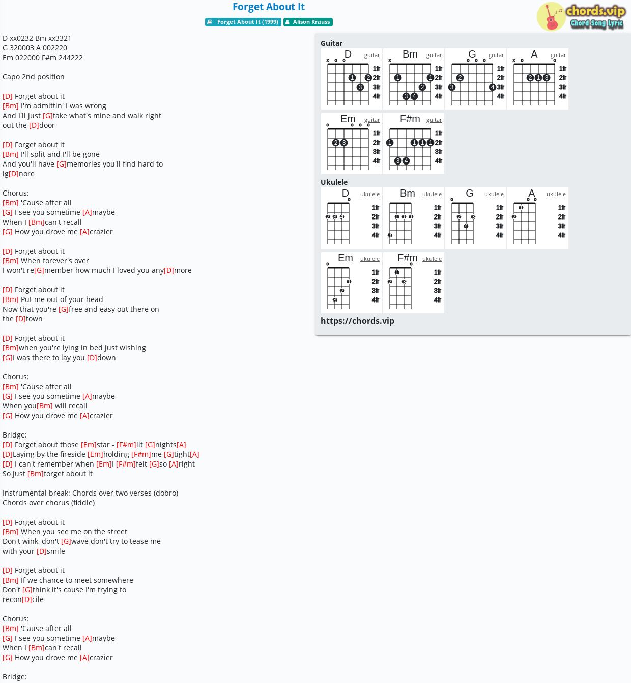 Chord Forget About It Alison Krauss Tab Song Lyric Sheet Guitar Ukulele Chords Vip