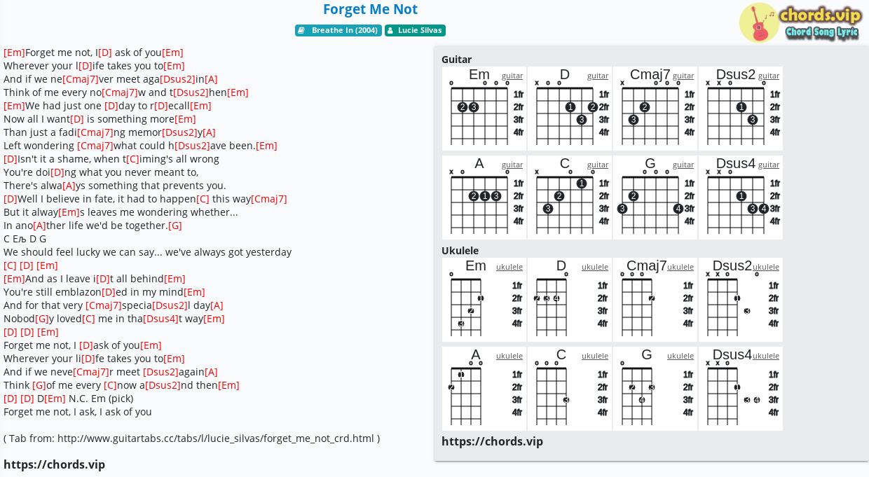 Chord Forget Me Not Lucie Silvas Tab Song Lyric Sheet Guitar Ukulele Chords Vip