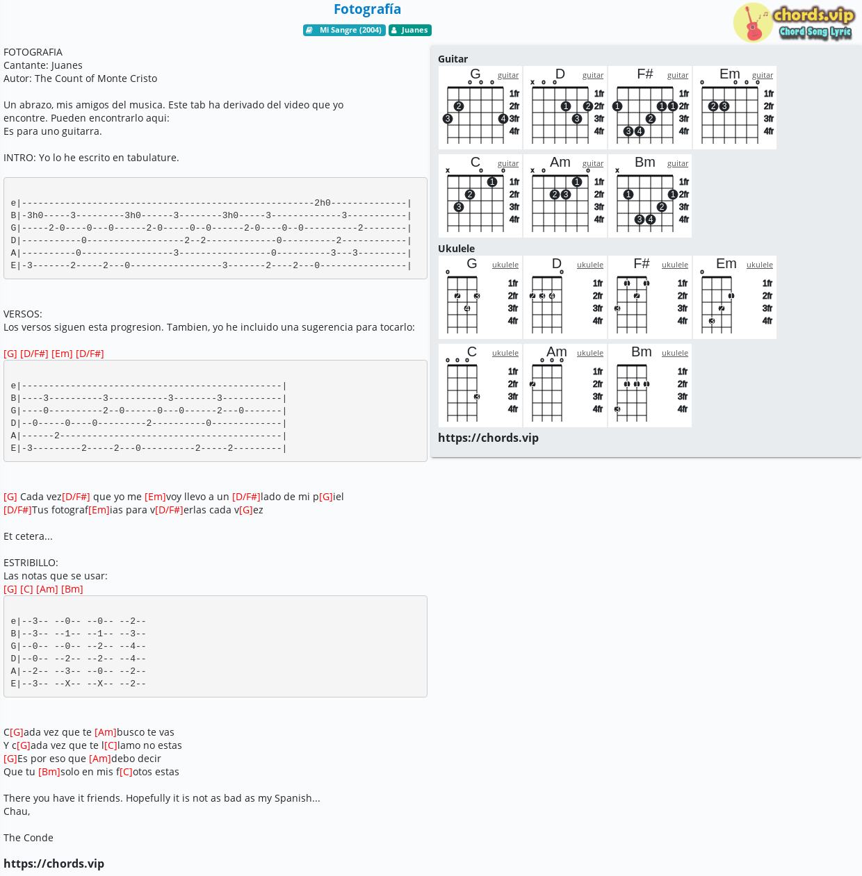Chord Fotografia Juanes Tab Song Lyric Sheet Guitar Ukulele Chords Vip